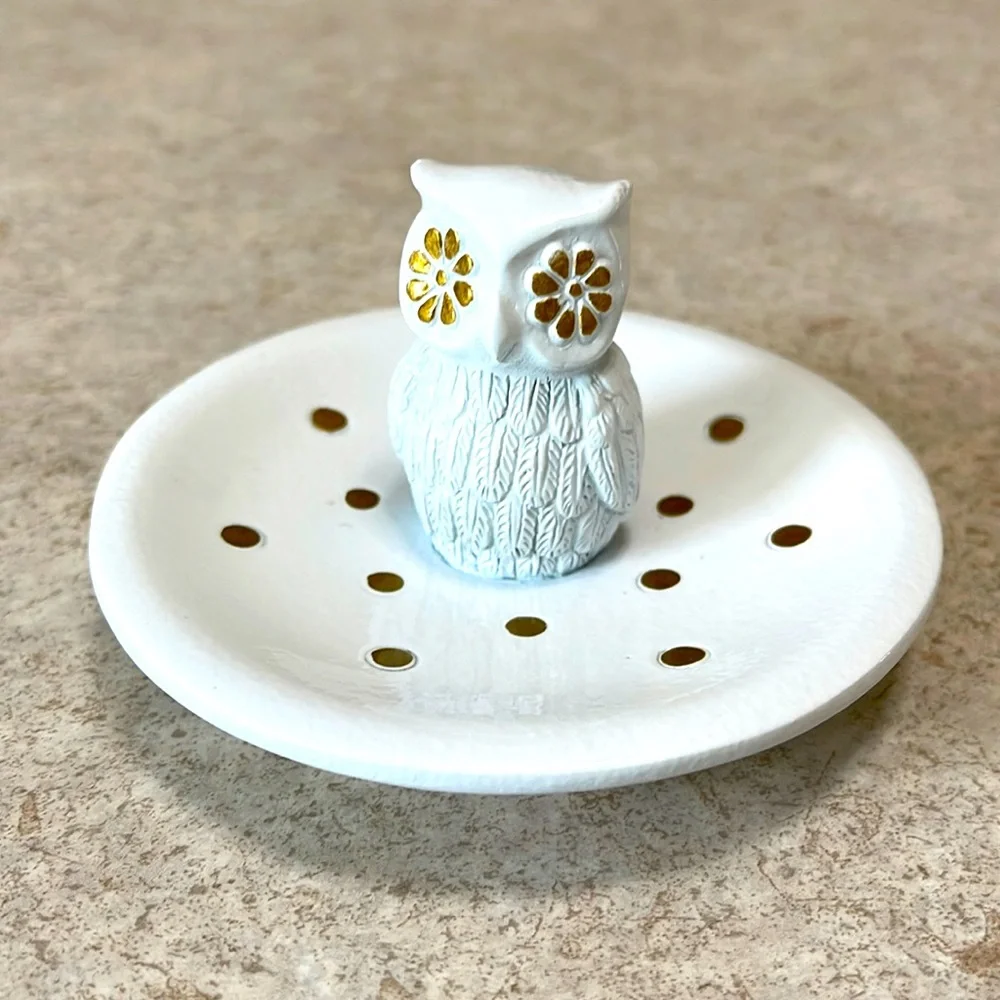 BNWOT SHEFFIELD HOME WHITE & GOLD OWL DECORATIVE JEWELRY HOLDER TRINKET DISH